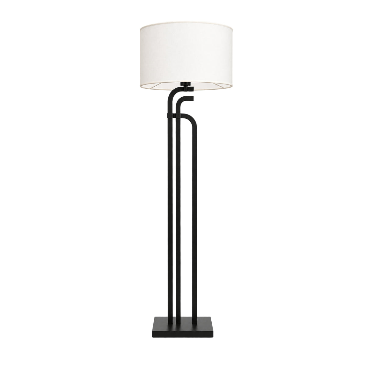 Lámpara de Pie de Metal Negro Pantalla Tela Blanca